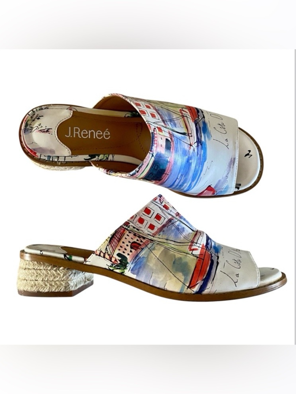 J. Renee Côte d’Azur Watercolor Print Slide Sandals Women’s 7M
